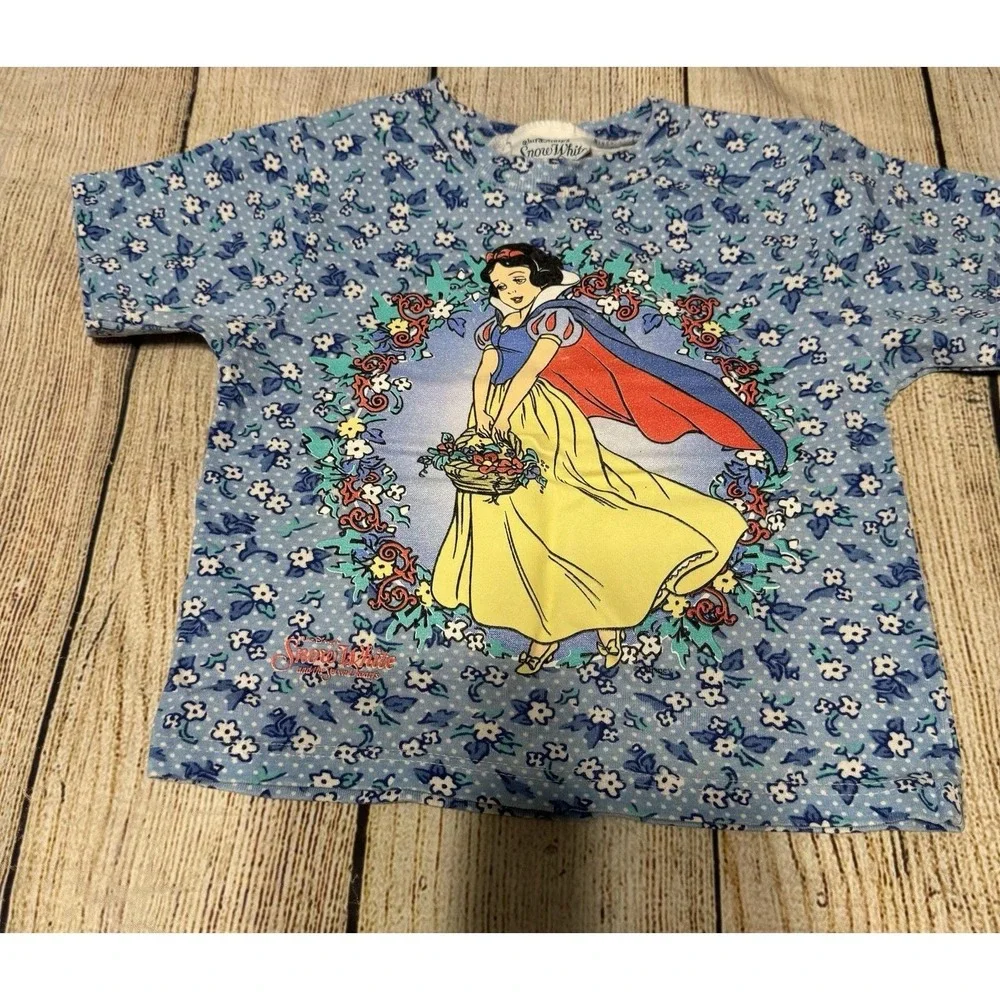 Vintage Snow White and the Seven Dwarfs Blue Floral Vibrant T-Shirt Sz 3T TubB8